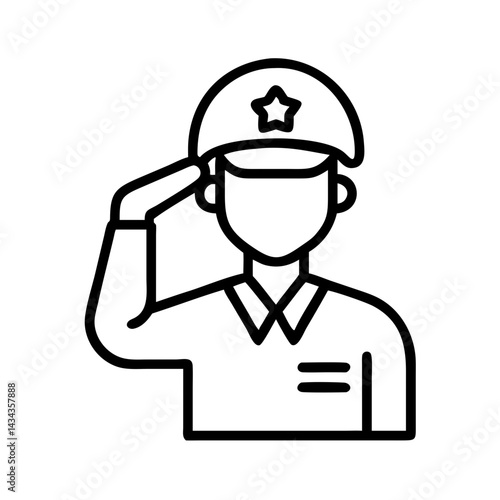 Illustration of military soldier saluting vector graphic army officer line art design uniform icon