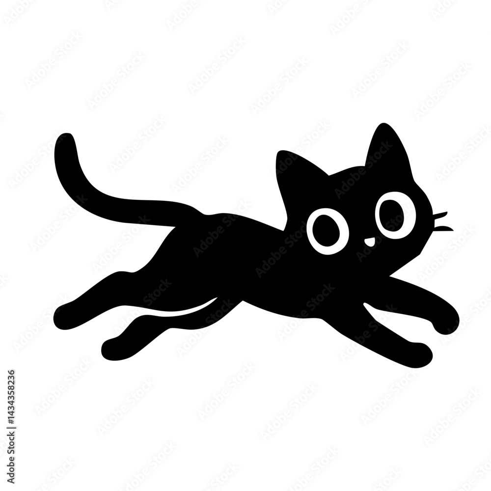 Obraz premium Cute cat lying down stretching silhouette
