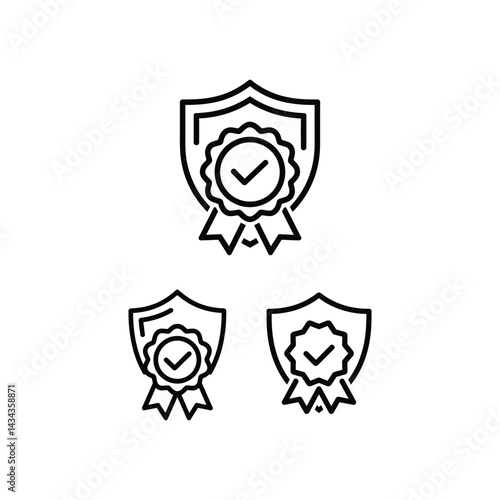 Illustration of Three Shield Badges with Check Marks - Certification, Approval, and Quality Assurance
