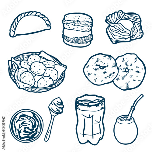 Ilustracion lineal de comida tipica Argentina