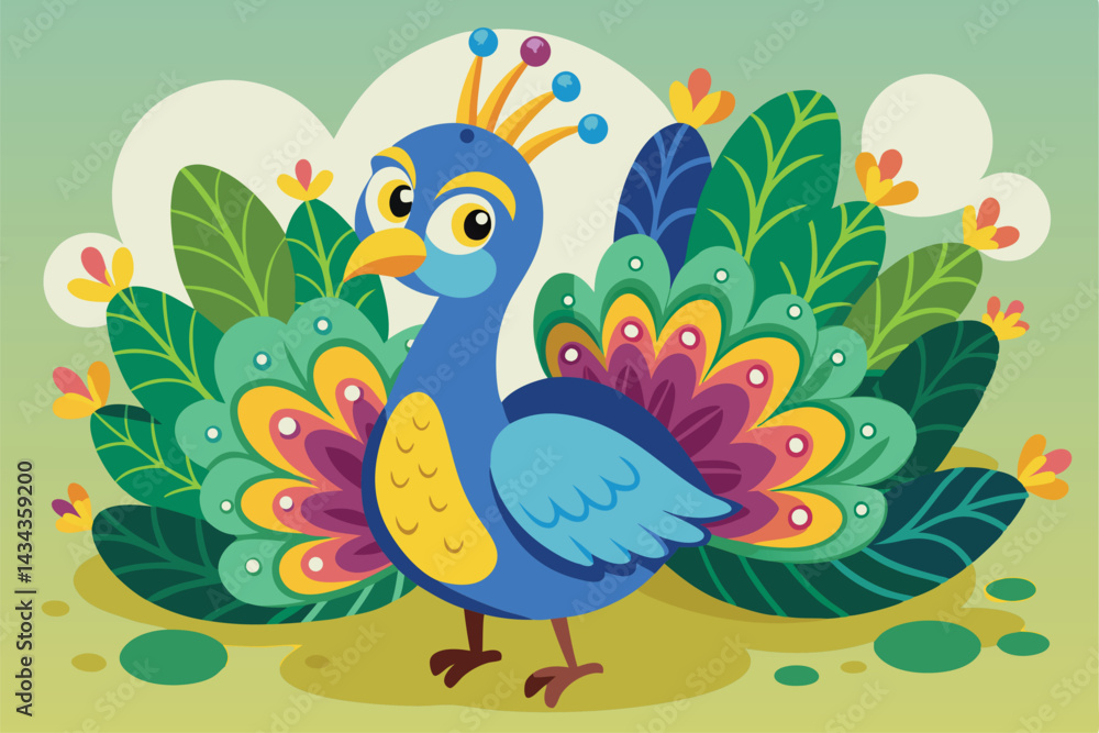 Fototapeta premium Peacock illustration coloring page for kids.