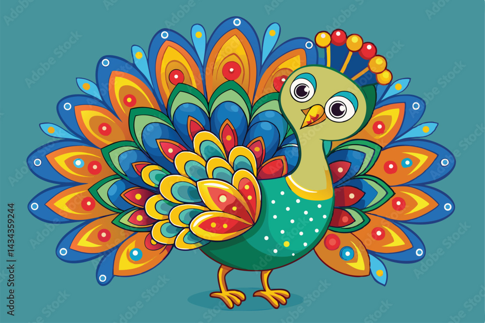 Fototapeta premium Peacock illustration coloring page for kids.