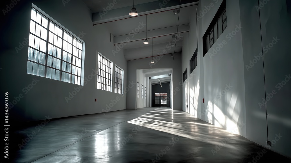Fototapeta premium Dust-free warehouse aisle with large upper windows