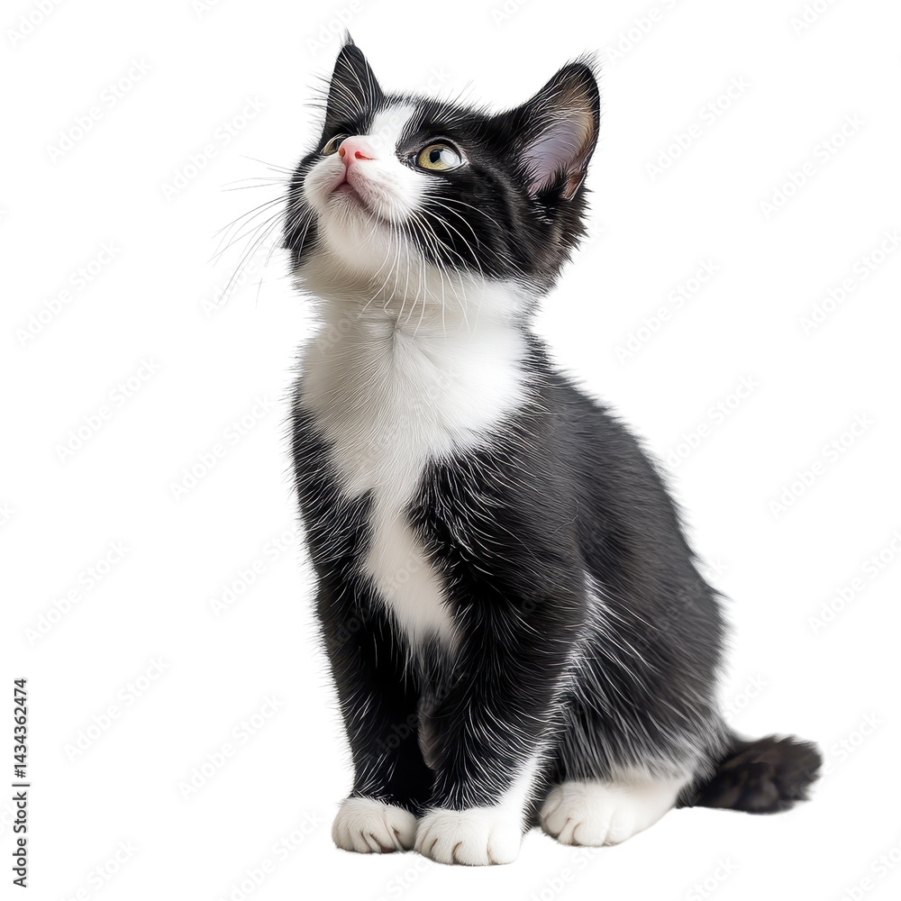 playful black and white cat standing Isolated on white transparent background playful black and white cat standing Isolated on white transparent background
