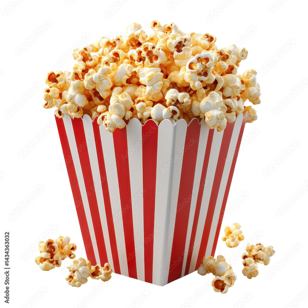 popcorn snack in red and white box realistic Isolated on white transparent background popcorn snack in red and white box realistic Isolated on white transparent background