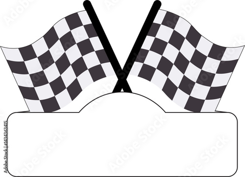 checkered flag vector illustration, two race flags with name plate 