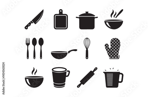 Kitchen Utensils Icon Set Minimalist Cooking Tools Silhouettes for Design