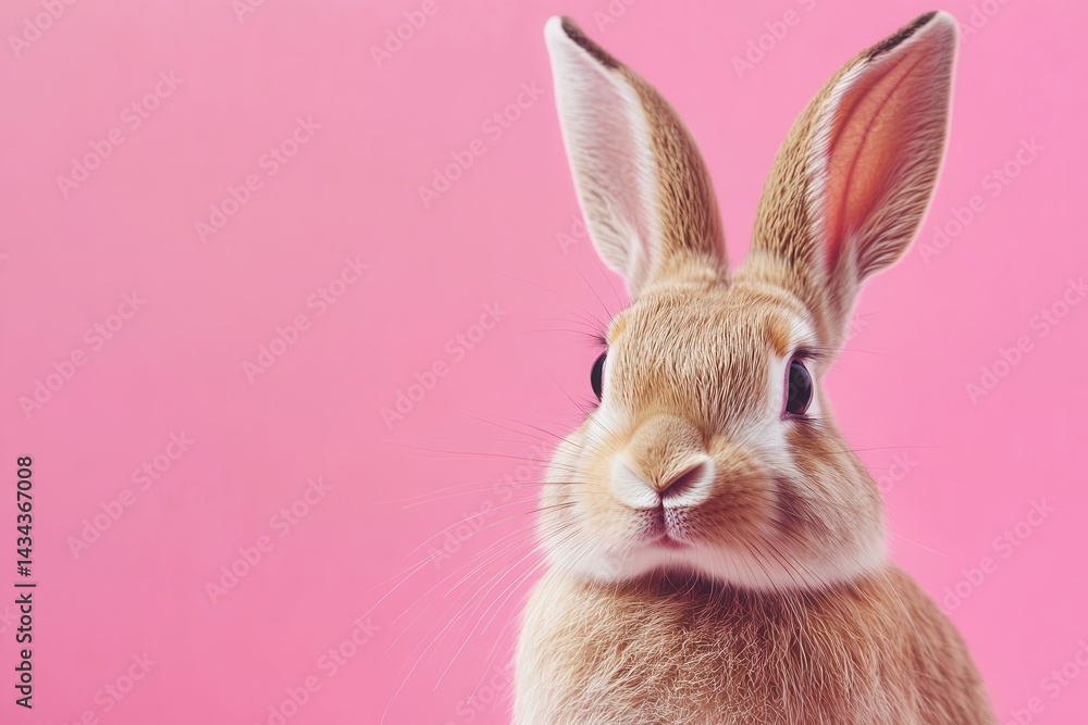 Fototapeta premium Charming rabbit face with long ears against vibrant pink backdrop, perfect for spring festivities and easter celebrations, capturing playful and delightful moments in joyful scenes