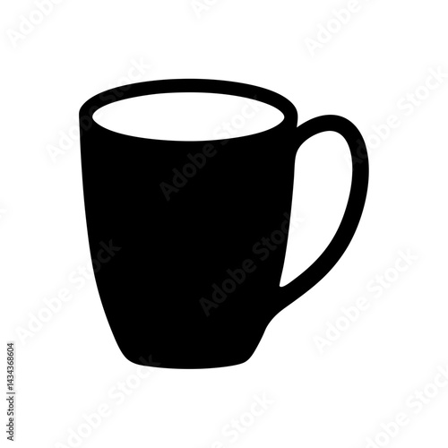 Simple black coffee mug on ,illustration of cup with handle for drink on a transparent background
