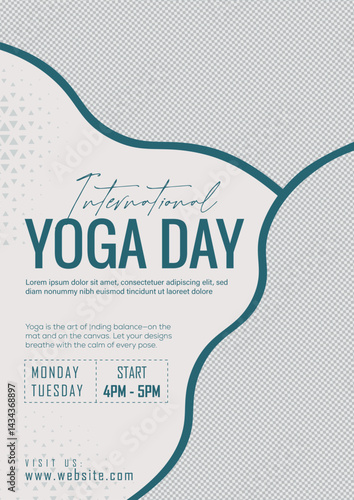 International Yoga Day Flyer poster, yoga on the background minimal digital flyer illustration with soft mindful color combination with free spaces