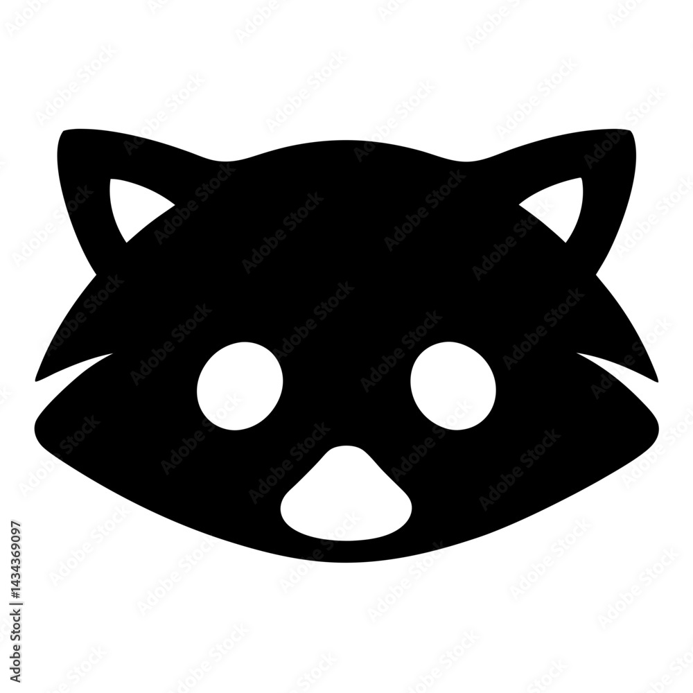 Stylized black and raccoon face icon showing a minimalistic representation,on a on a transparent background Stylized black and raccoon face icon showing a minimalistic representation,on a on a transparent background