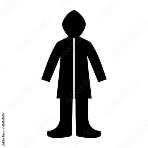 Black silhouette of a person wearing ahooded jacket and boots against a on a transparent background