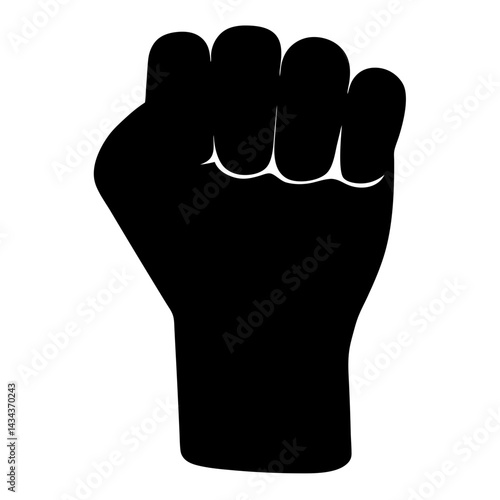 Black fist raised high,a symbol of resistance, solidarity, and empowerment in the face of adversity on a transparent background