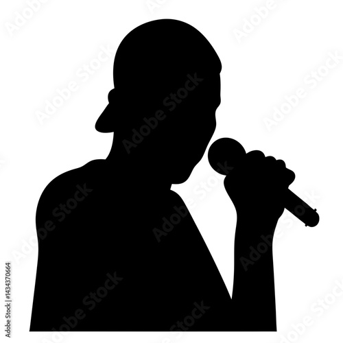 Silhouette of a Singer with MicrophoneWearing a Baseball Cap Delivering a Performance on a transparent background