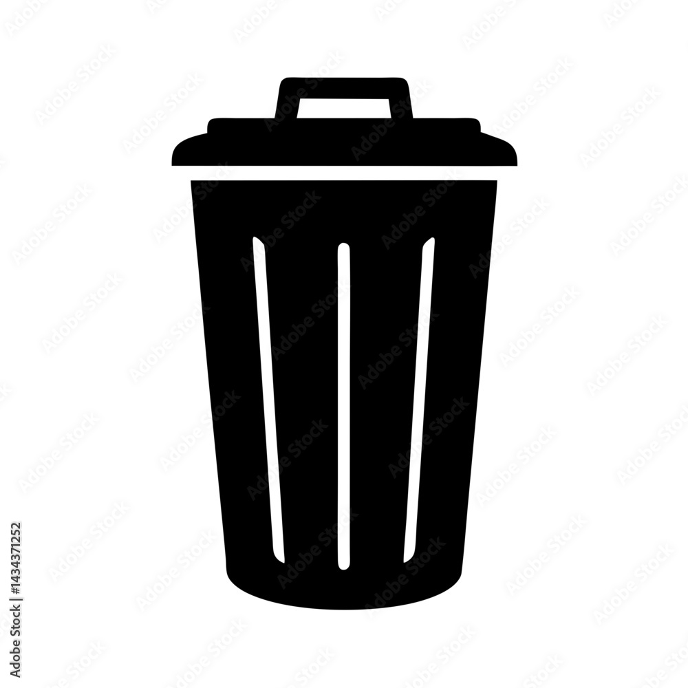 Silhouette of a black trash can witha lid on a on a transparent background Silhouette of a black trash can witha lid on a on a transparent background