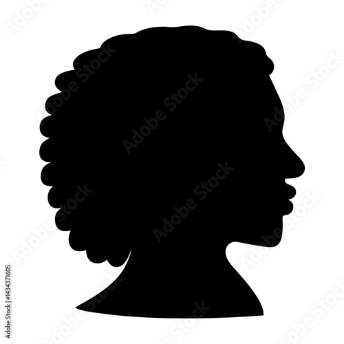 Silhouette of a Black Woman's Head with Curly Afro,Facing Right on a on a transparent background