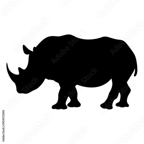 Silhouette of a rhinoceros with a visible horn,blank on a transparent background