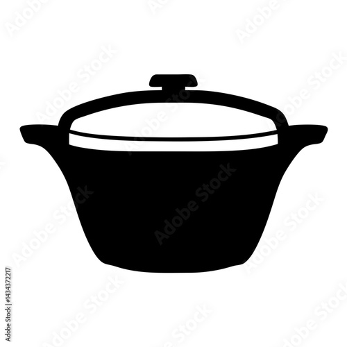 Silhouette of a lidded cooking pot,illustration for food preparation and kitchenware themes on a transparent background