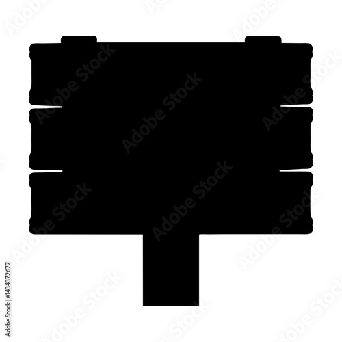 Silhouette of a rustic wooden sign,blank and waiting for a message, with a simple sturdy post on a transparent background