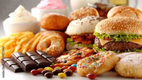 Wallpaper Mural Unhealthy processed foods including burgers, fries, donuts Torontodigital.ca