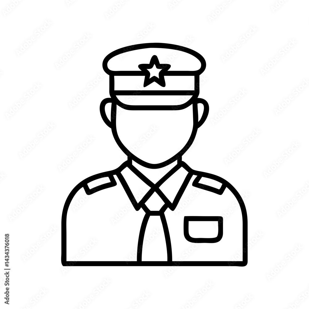 Illustration of a police officer security guard with uniform hat star and tie vector line art Illustration of a police officer security guard with uniform hat star and tie vector line art