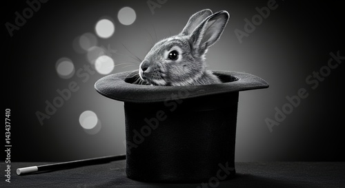 Cute rabbit in a magicians top hat