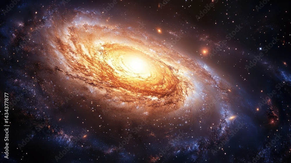 A stunning view of a bright galaxy in the depths of space, showcasing swirling stars and cosmic beauty from an endless universe. A stunning view of a bright galaxy in the depths of space, showcasing swirling stars and cosmic beauty from an endless universe.