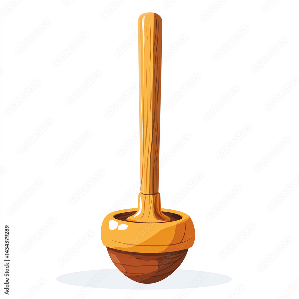 A vibrant and playful illustration of a traditional wooden plunger, perfect for plumbing-related themes. A vibrant and playful illustration of a traditional wooden plunger, perfect for plumbing-related themes.