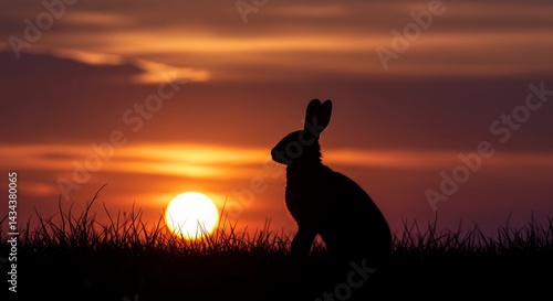 Fototapeta Naklejka Na Ścianę i Meble -  Hare silhouette at sunset wildlife photography