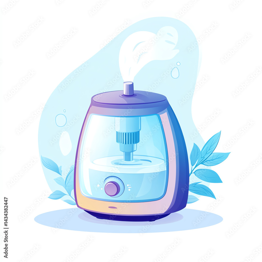 A modern humidifier in pastel colors, emitting steam, adding moisture to the air for a comfortable atmosphere in any space.
