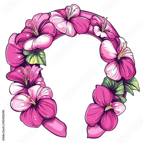 Obraz na płótnie Vibrant illustration of a pink floral headband adorned with lush flowers, perfect for a cheerful accessory or decoration. w salonie
