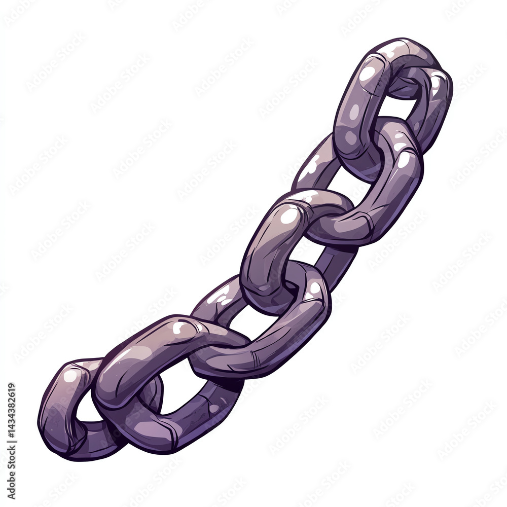 A stylized representation of a metallic chain, showcasing its intricate links and robust design, perfect for creative projects.
