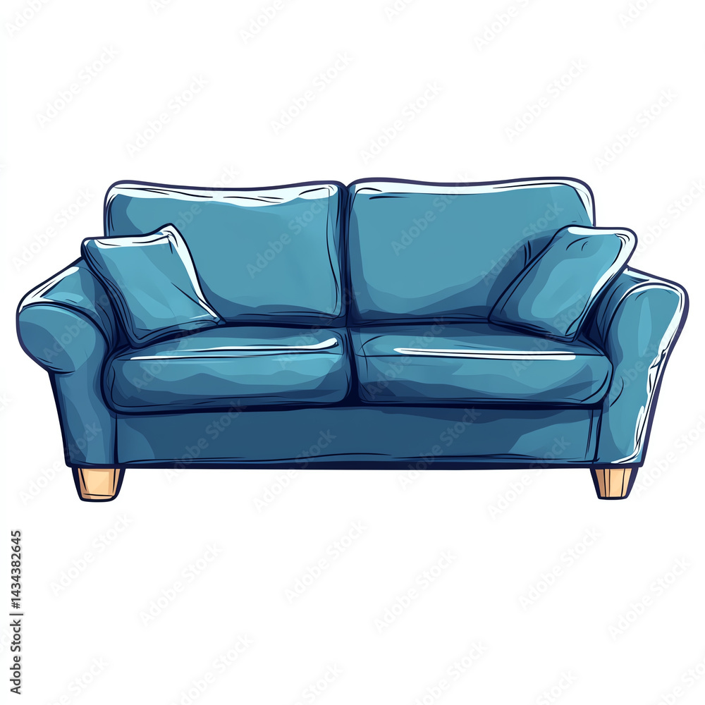 A stylish blue couch with plush pillows, perfect for modern living spaces, adding comfort and elegance to any room.