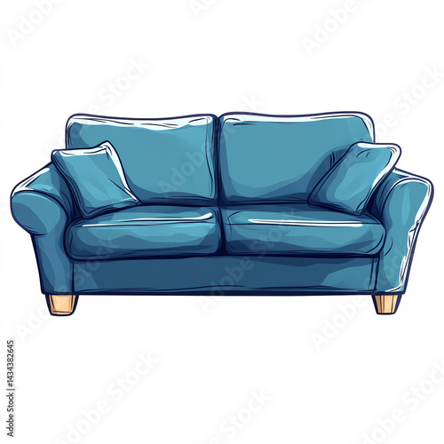 Obraz na płótnie A stylish blue couch with plush pillows, perfect for modern living spaces, adding comfort and elegance to any room. w salonie
