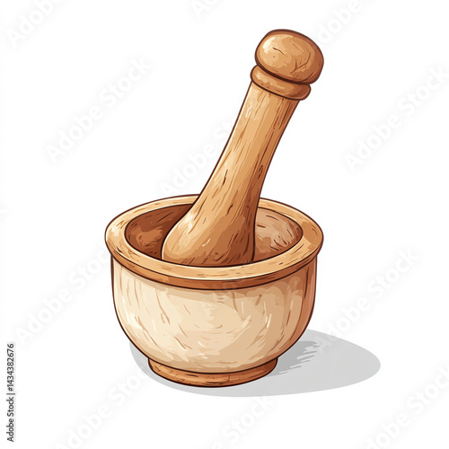 Obraz na płótnie A wooden mortar and pestle used for grinding spices and herbs, showcasing traditional cooking tools in a minimalist design. w salonie