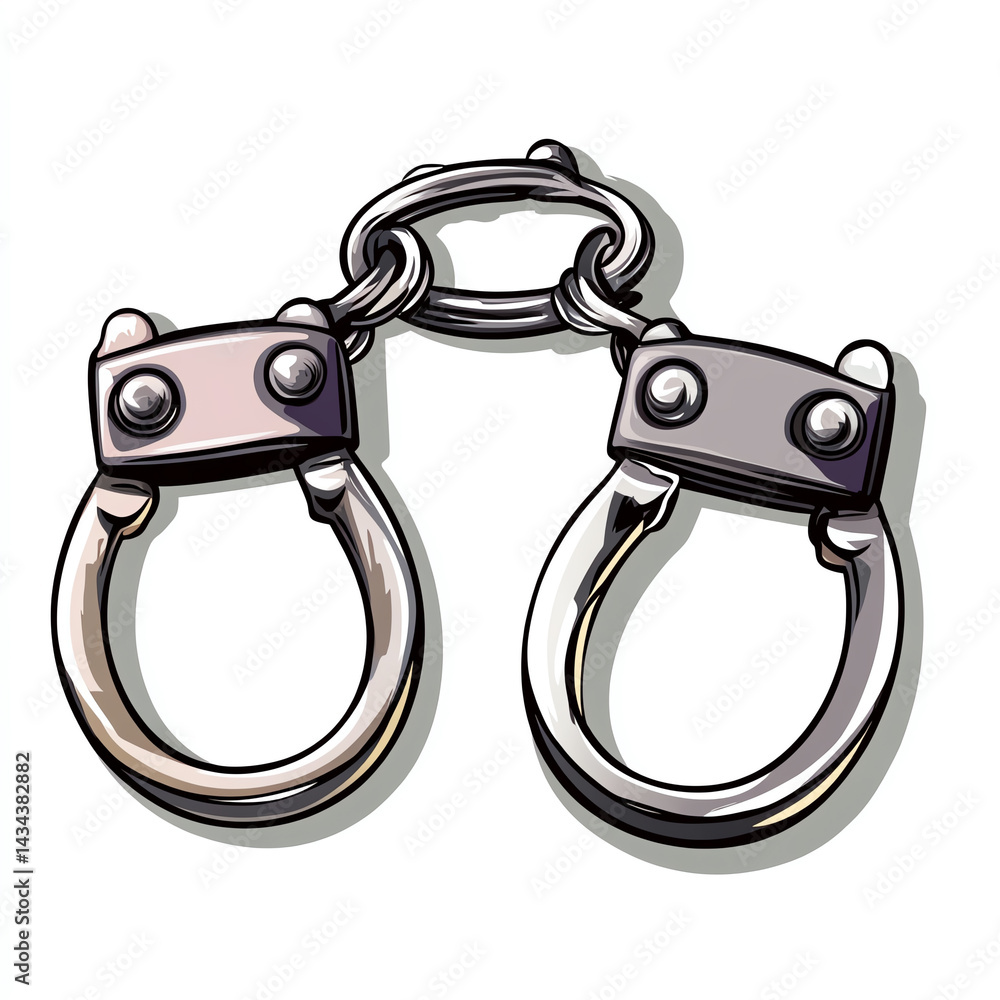 A pair of shiny metal handcuffs representing law enforcement and justice. Perfect for discussions on crime and rehabilitation.