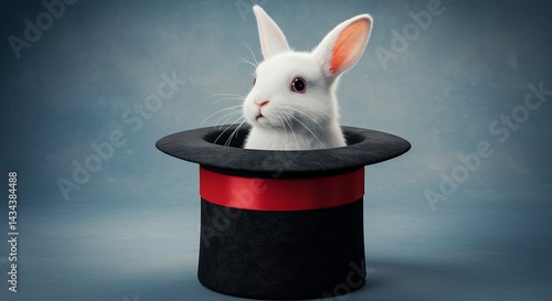 White rabbit in black top hat magic trick