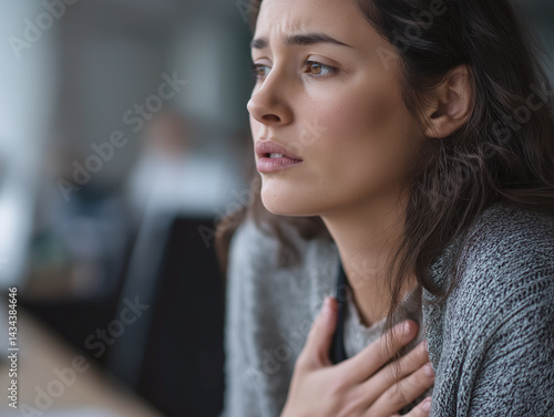 young woman experiencing panic attack in the office