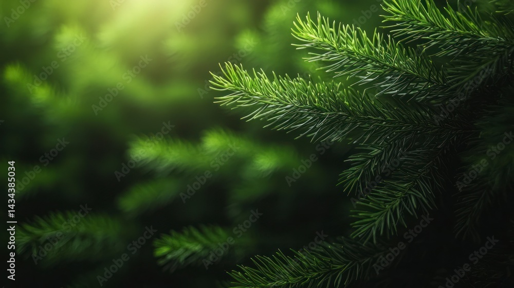 Evergreen needles with sunlight shining on them Evergreen needles with sunlight shining on them