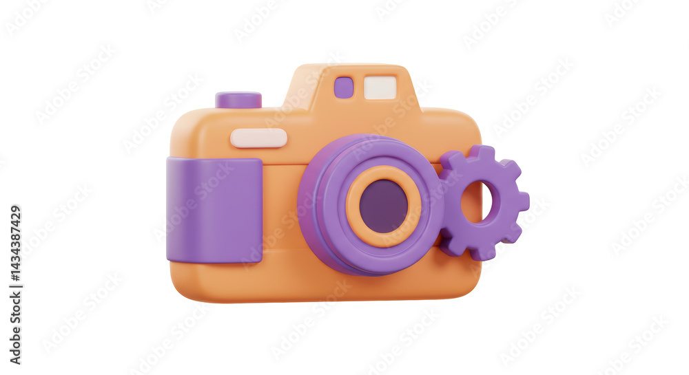 Isolated Cartoon Camera with Gear, Photography Settings Isolated Cartoon Camera with Gear, Photography Settings