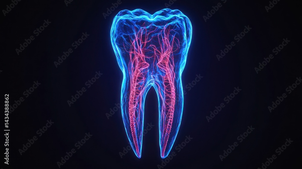 Illuminated Tooth Anatomy, Dental Health, Nerve System Illuminated Tooth Anatomy, Dental Health, Nerve System