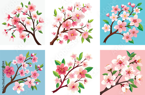Spring brings forth the beauty of pink cherry blossom flowers on the sakura tree branches, a closeup of nature's floral bloom