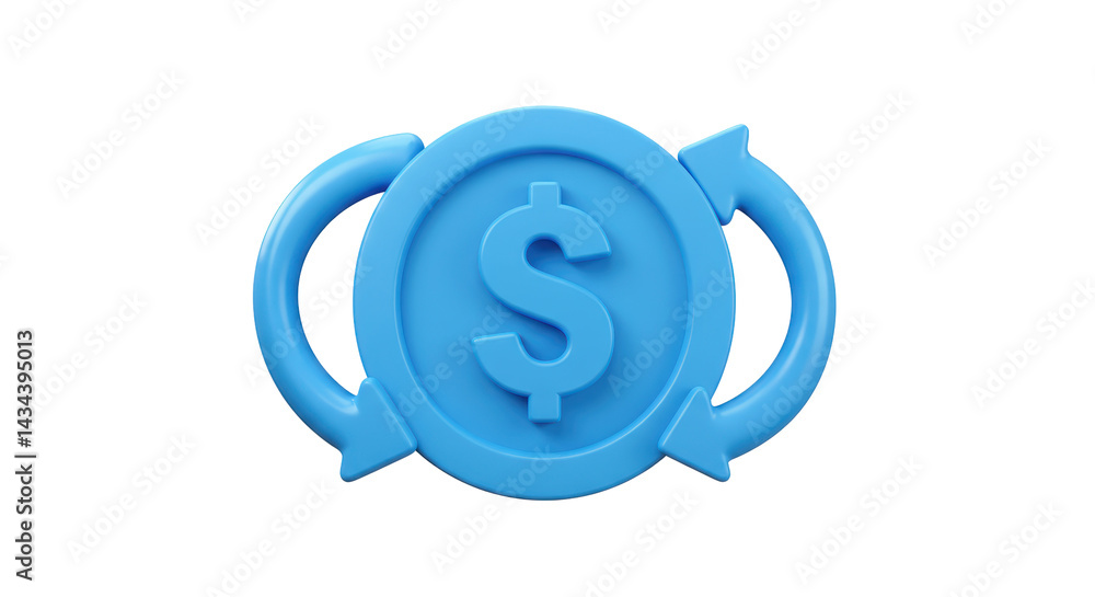 Isolated Blue Dollar Coin with Rotating Arrows