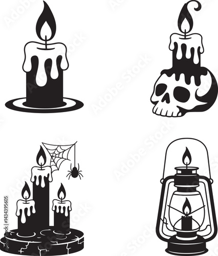 Halloween Candles silhouette vector illustration isolated On Transparent Background