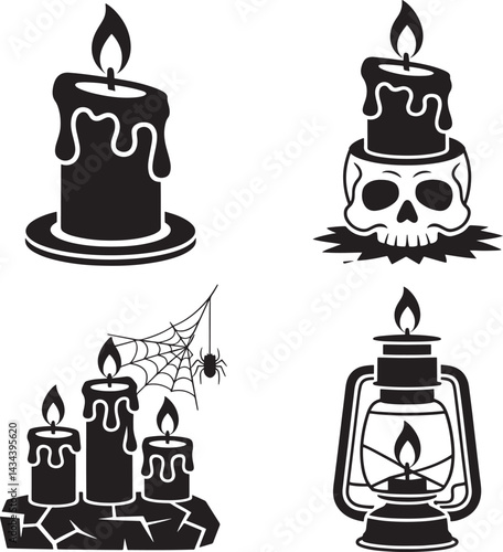 Halloween Candles silhouette vector illustration isolated On Transparent Background