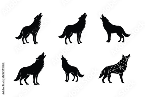 Black Howling Wolf Clipart for Designers
