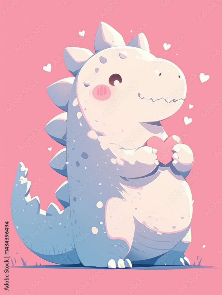 Fototapeta premium Cute dinosaur illustration embodies romance with pink and white tones for a charming touch