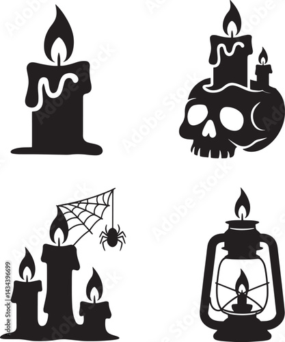 Halloween Candles silhouette vector illustration isolated On Transparent Background