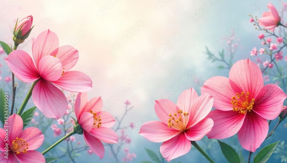 Naklejka premium Continuous blooming floral design Soft focus, watercolor effect , soft, floral