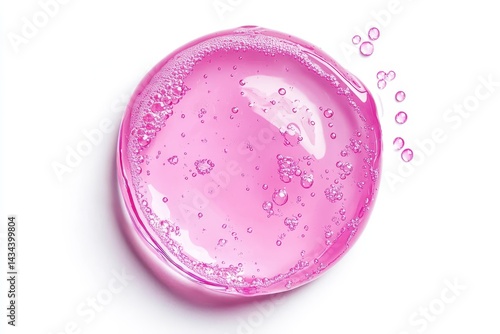 Isolated nail glue texture on white Pink transparent gel serum with hyaluronic acid and bubbles